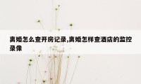 离婚怎么查开房记录,离婚怎样查酒店的监控录像