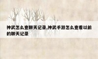 神武怎么查聊天记录,神武手游怎么查看以前的聊天记录