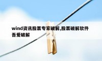 wind资讯股票专家破解,股票破解软件 吾爱破解